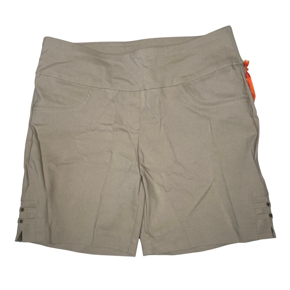 Hearts of Palm Shorts Women's 4P Solid Elastic Waistband Beige Pull On Stretch